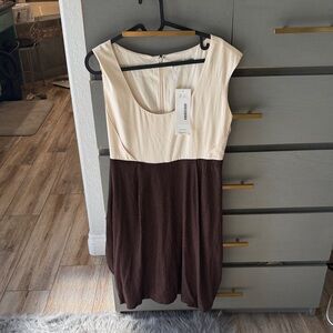 Alice + Olivia Cream and Brown Midi Dress